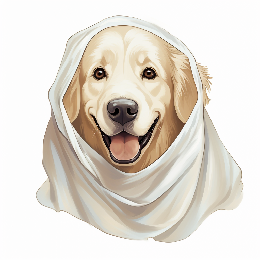 Golden Retriever in Ghost Costume