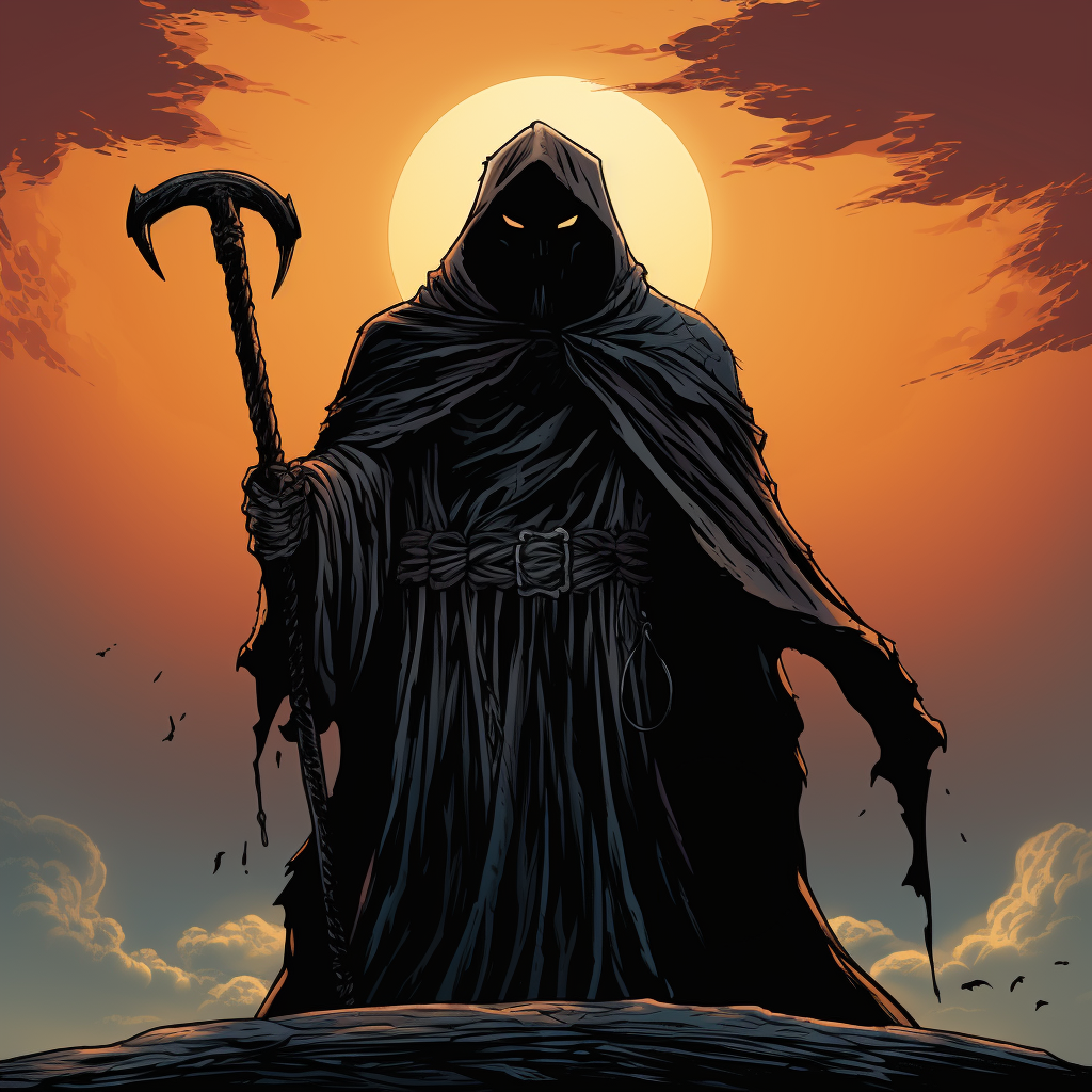 Cartoon Grim Reaper with Tools and Scythe