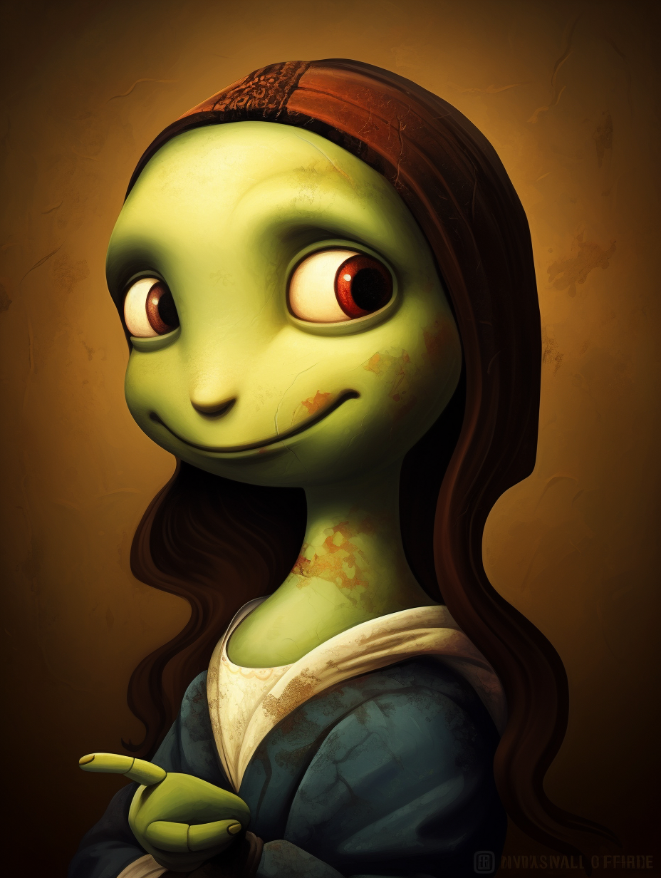 Cartoon Mona Lisa with Cute Gecko Face