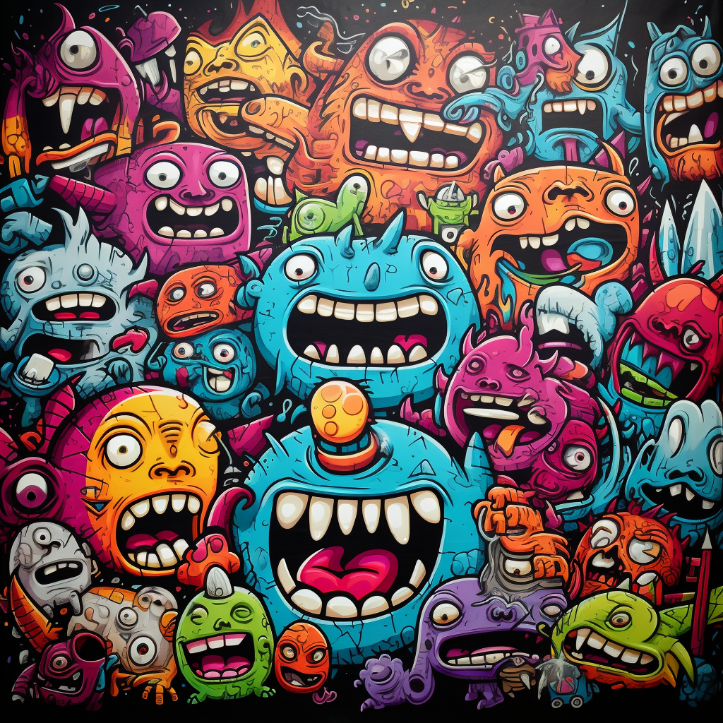 Colorful cartoon monster collage artwork