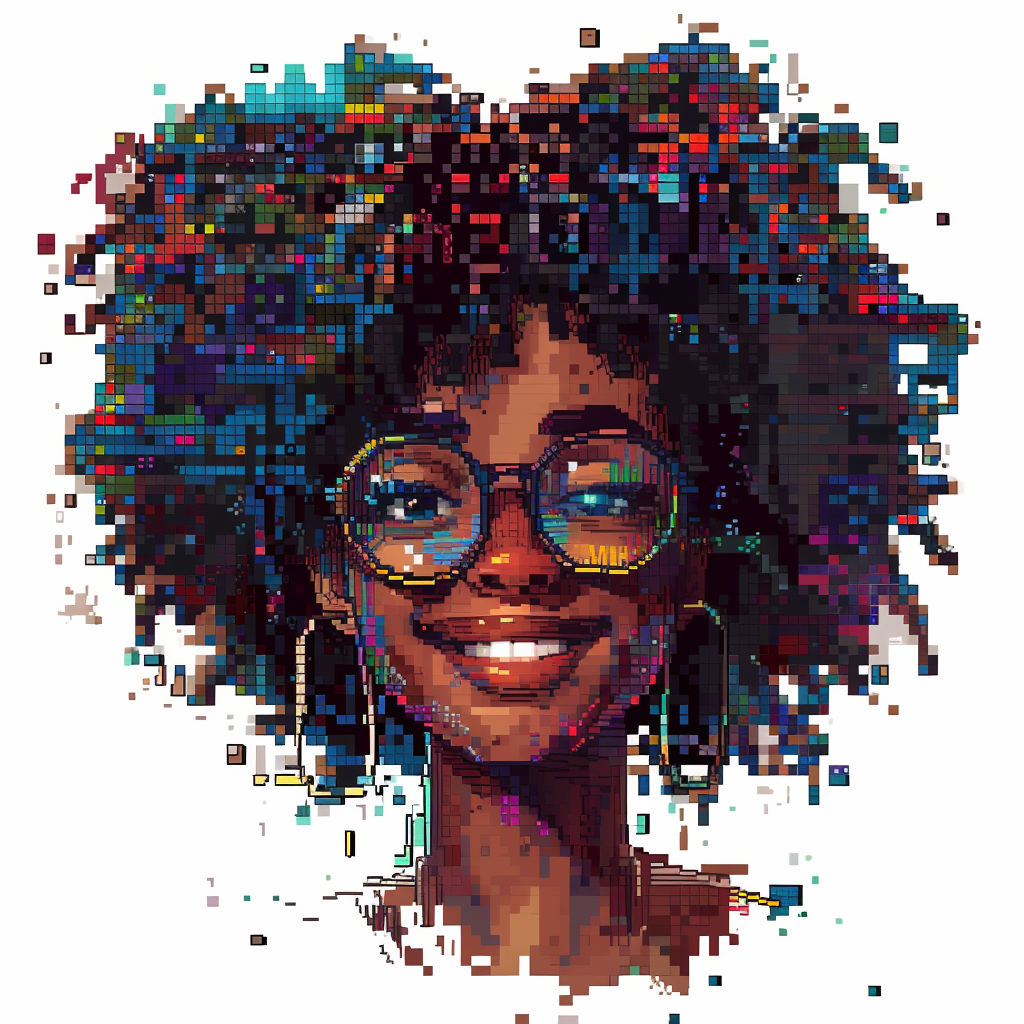 Smiling black female geek cartoon profile