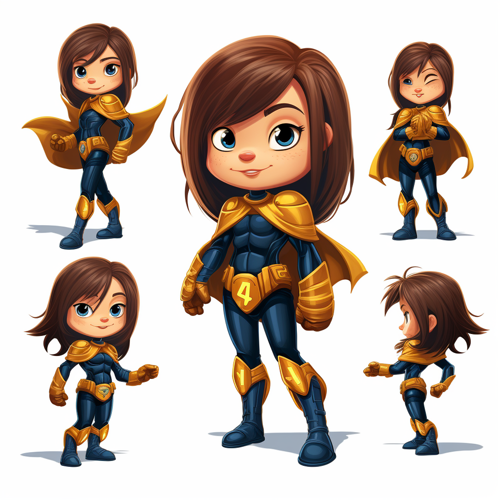 Cartoon superhero girl with various poses