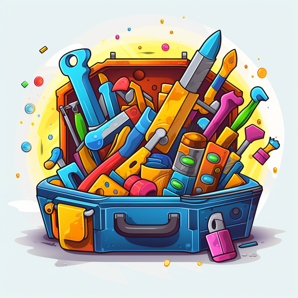 Brightly Colored Cartoon Toolbox with Tools