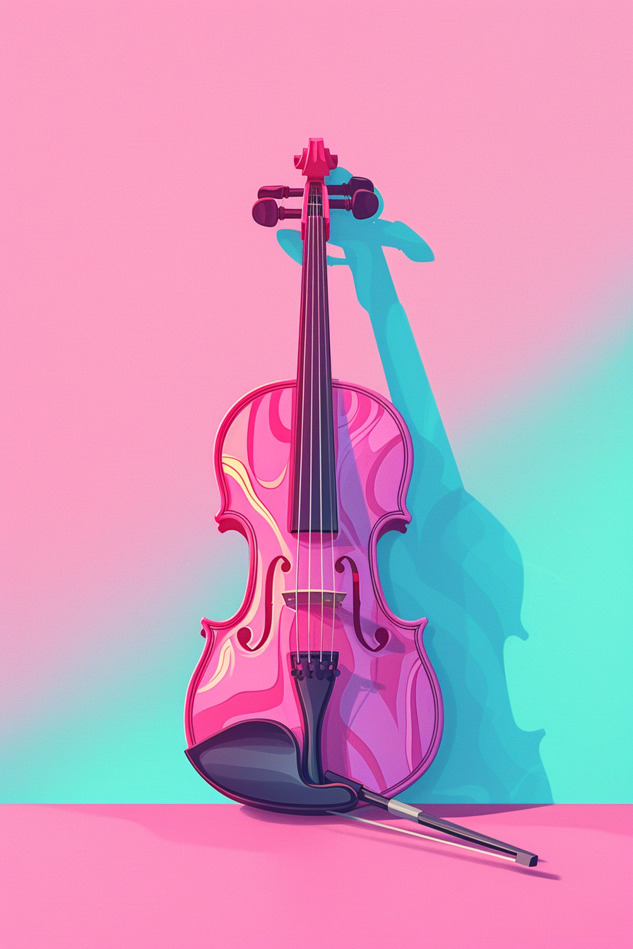 Cartoon Violin Illustration in Magenta and Emerald