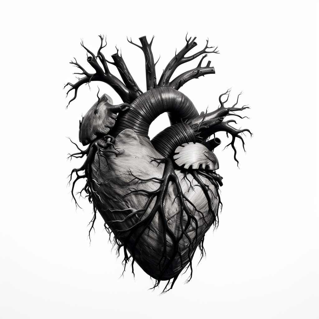 Black and white cartooni human heart