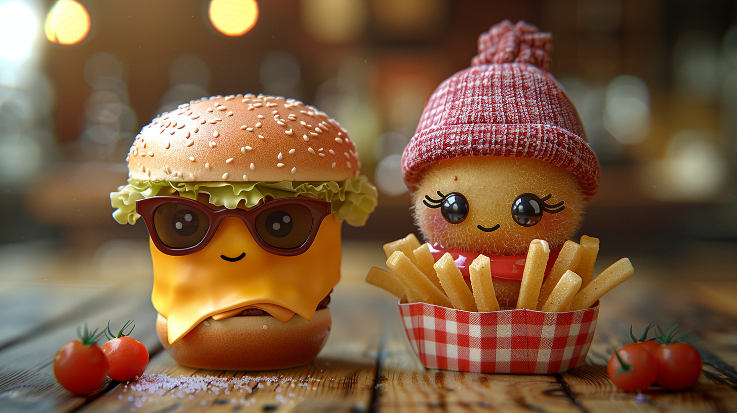 Cartoonish Burger Fries Characters Image