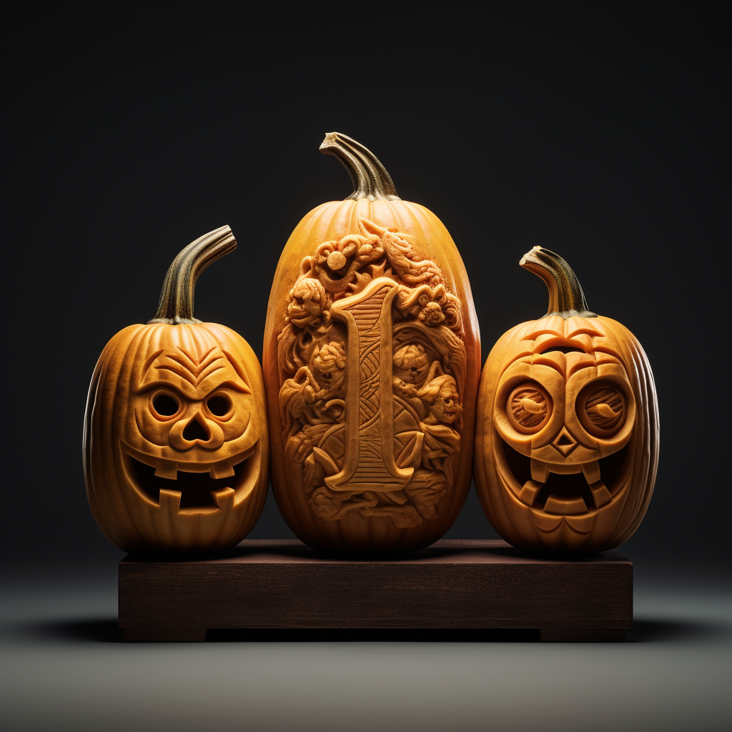 Carved pumpkins with numbers and hyphen