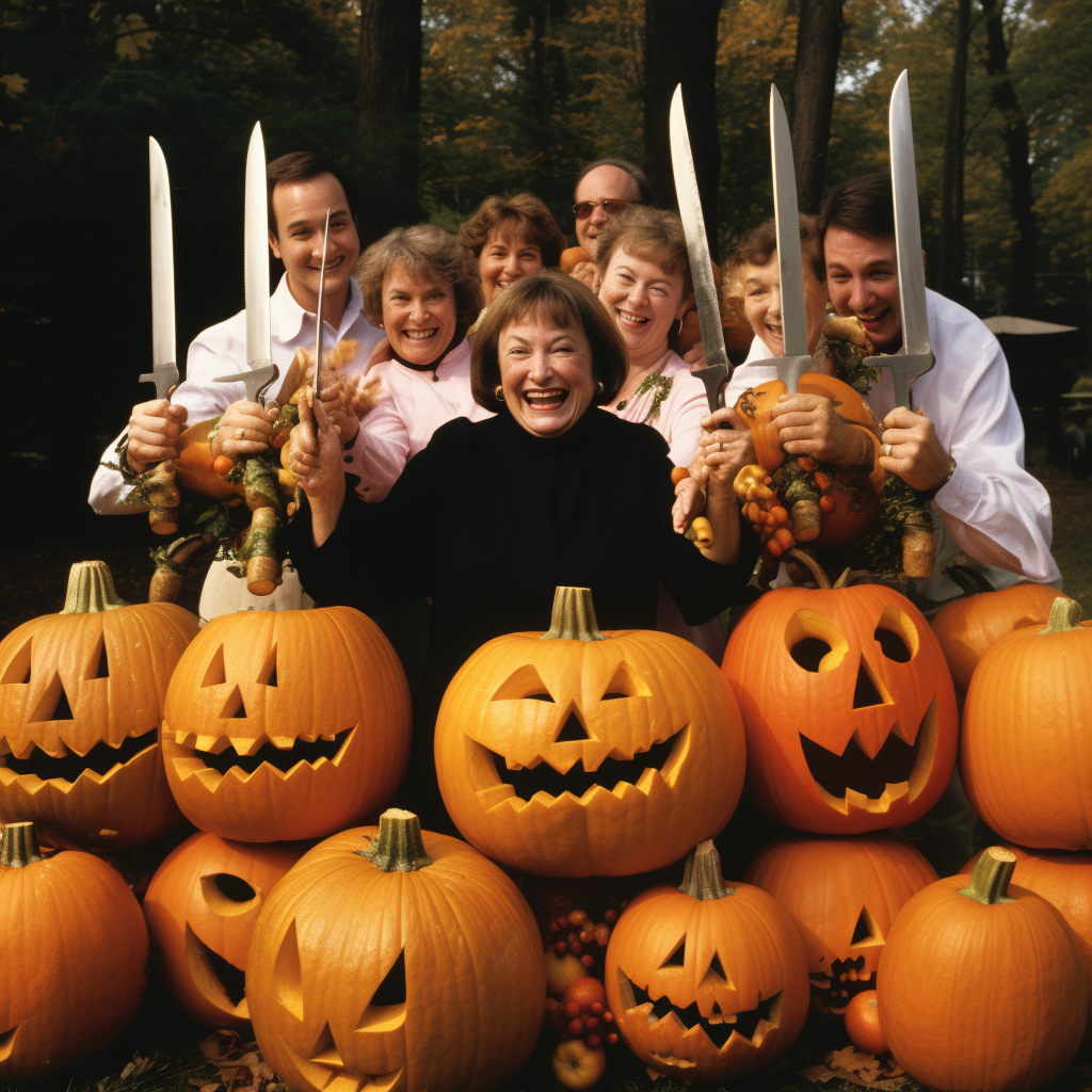 Friends carving pumpkins together