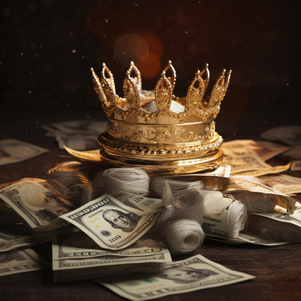 Luxurious crown on cash pile