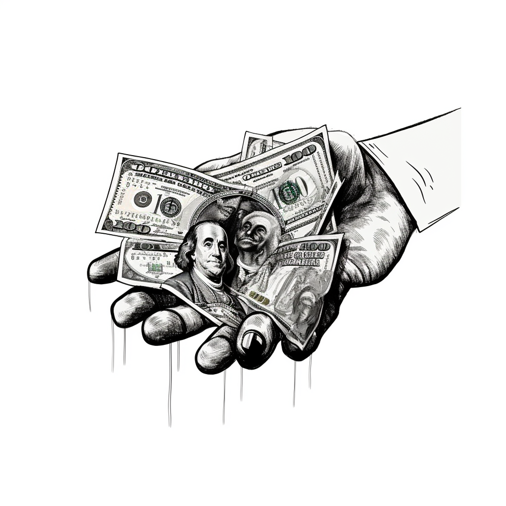 Hand giving cash on white background