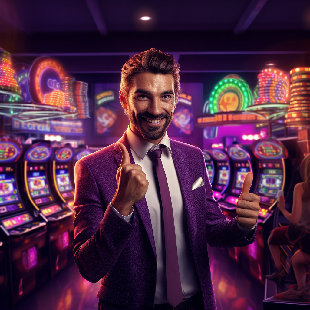 Excited male casino dealer welcoming players