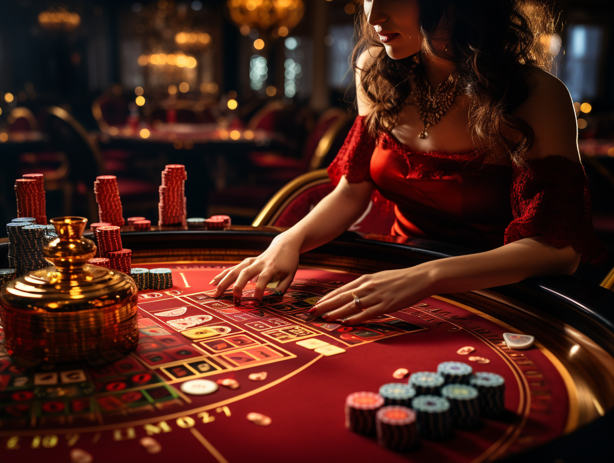 Woman playing casino game at a table inside a casino room