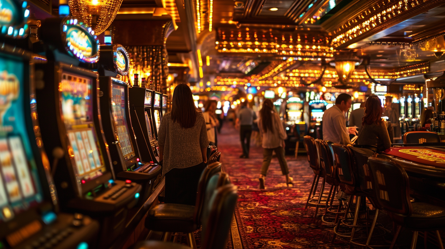 Couples celebrating jackpot at slot machines