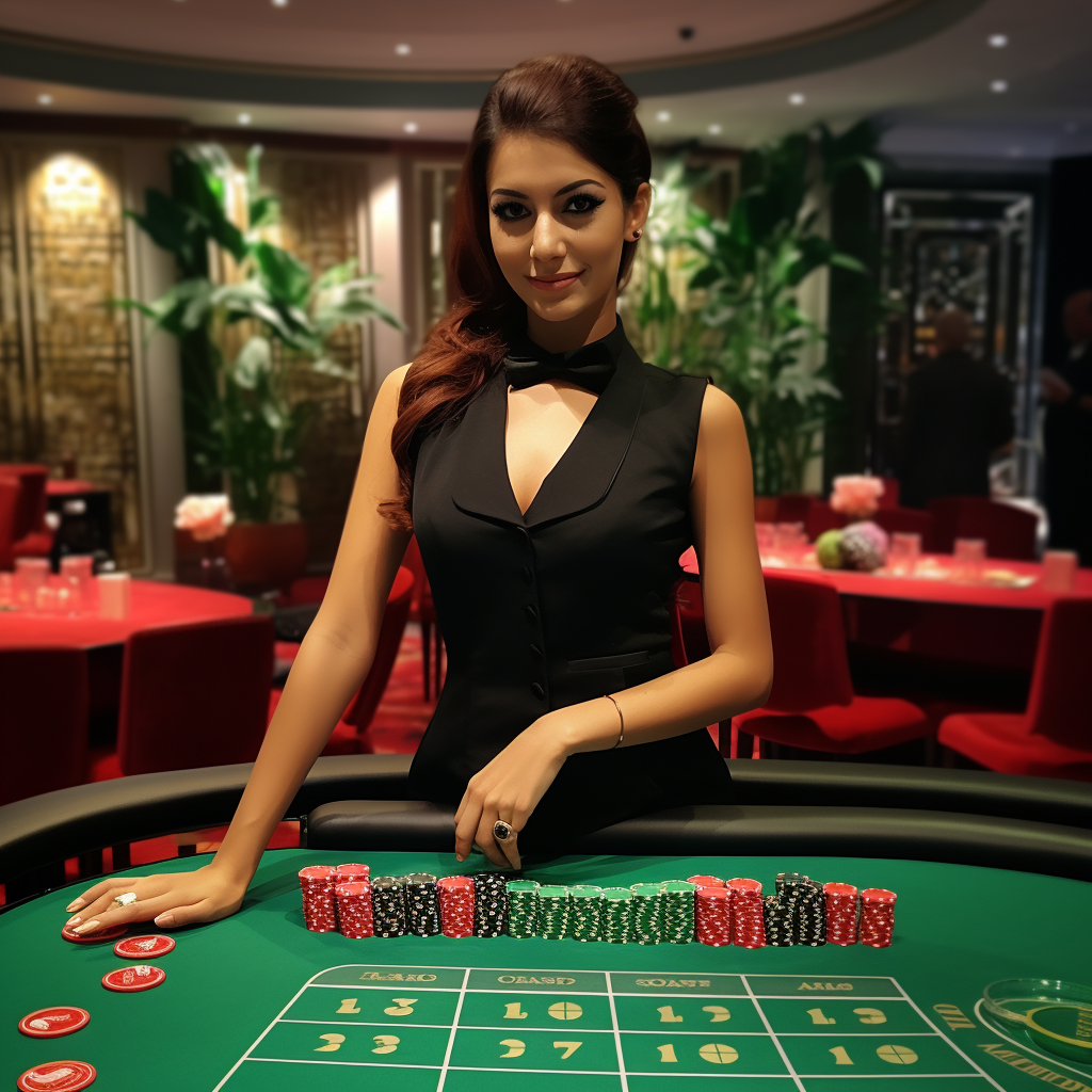 Female dealer at the casino table