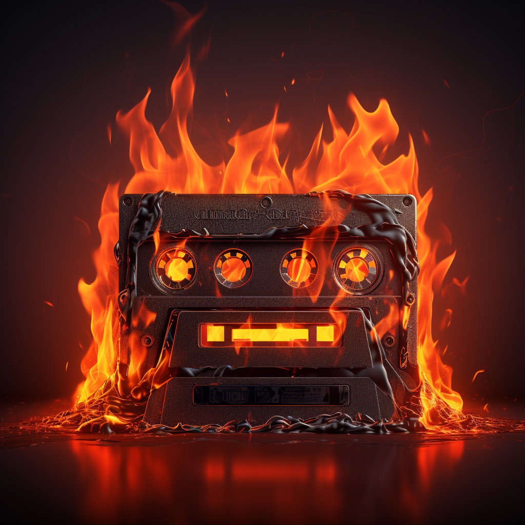 Vibrant cassette tape with flames