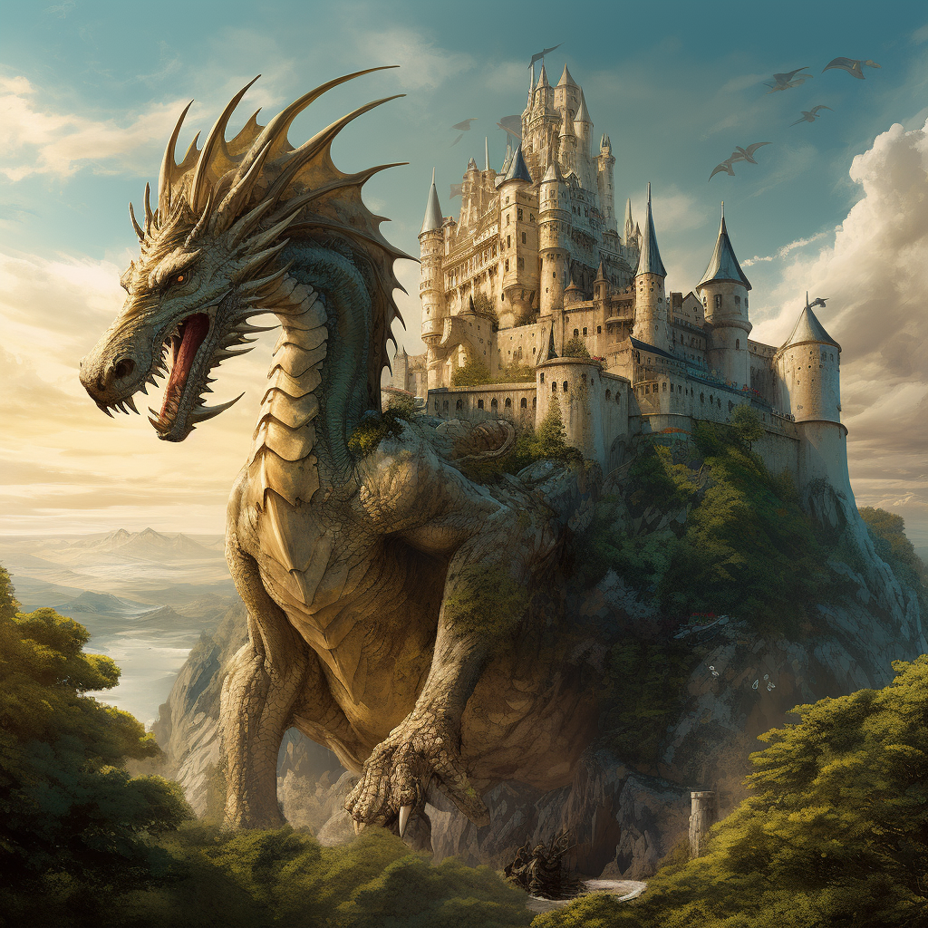 Castle Guarded by Dragon - Realistic