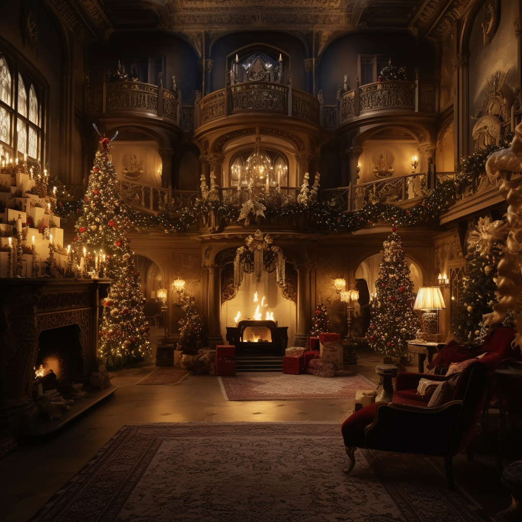 Christmas-themed 1800s Castle Interior Image