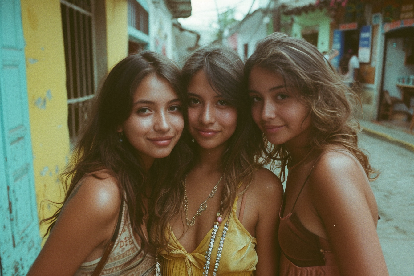 Mexican girls hanging in street