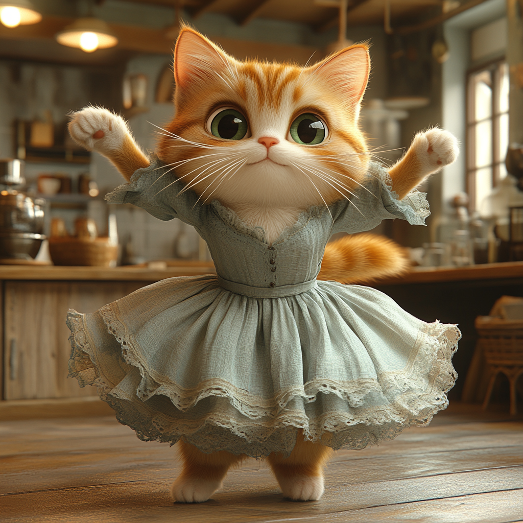 Cat ballet dancer in coffee shop