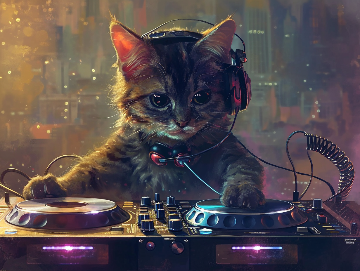 cat DJ realistic style