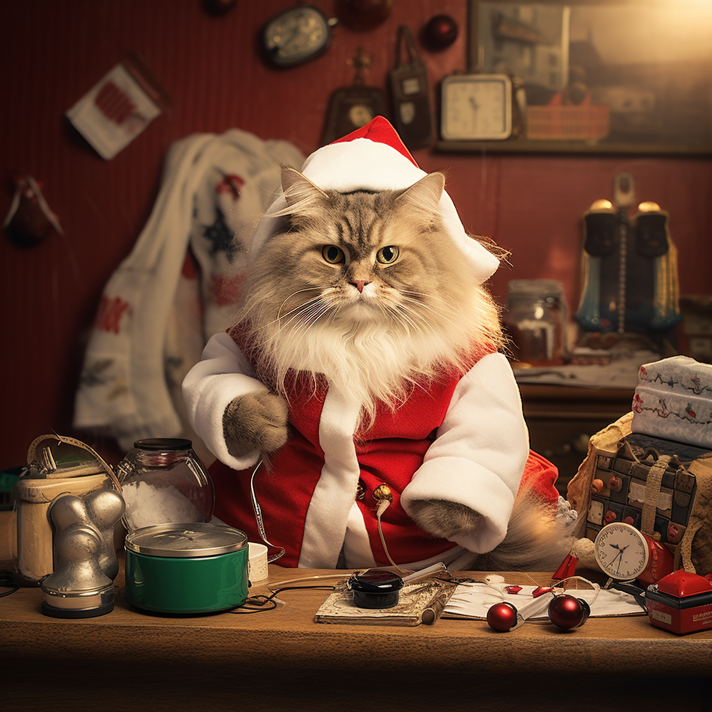 Cat acting as Santa's house doctor