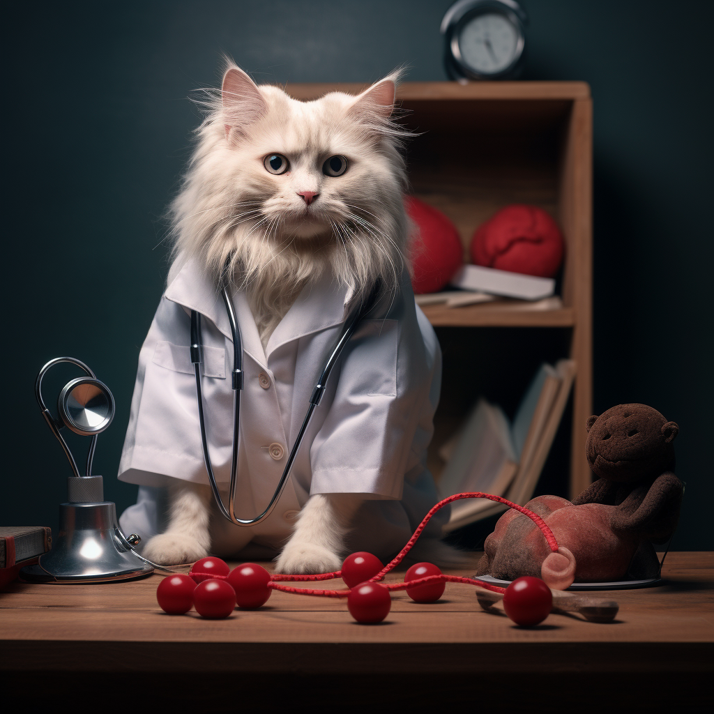 Playful cat in doctor costume