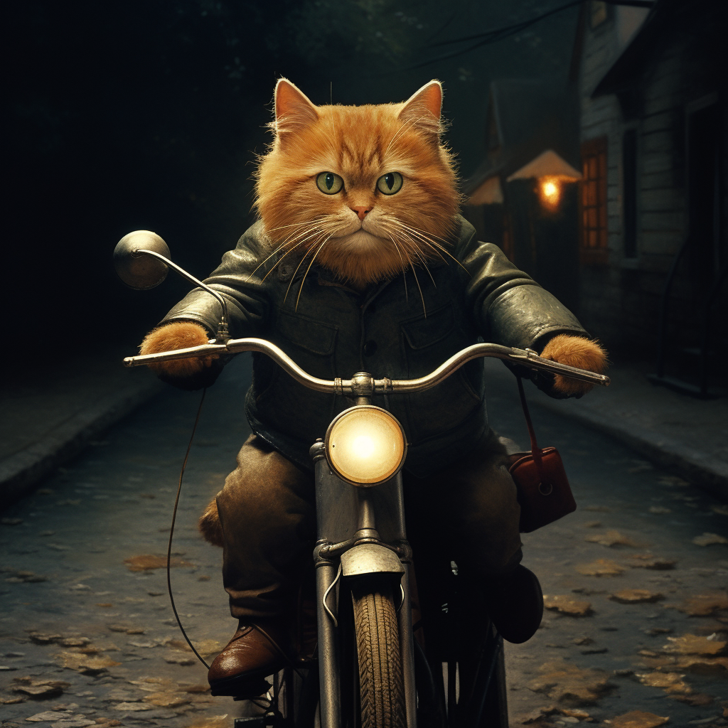 Cute cat driving a bicycle