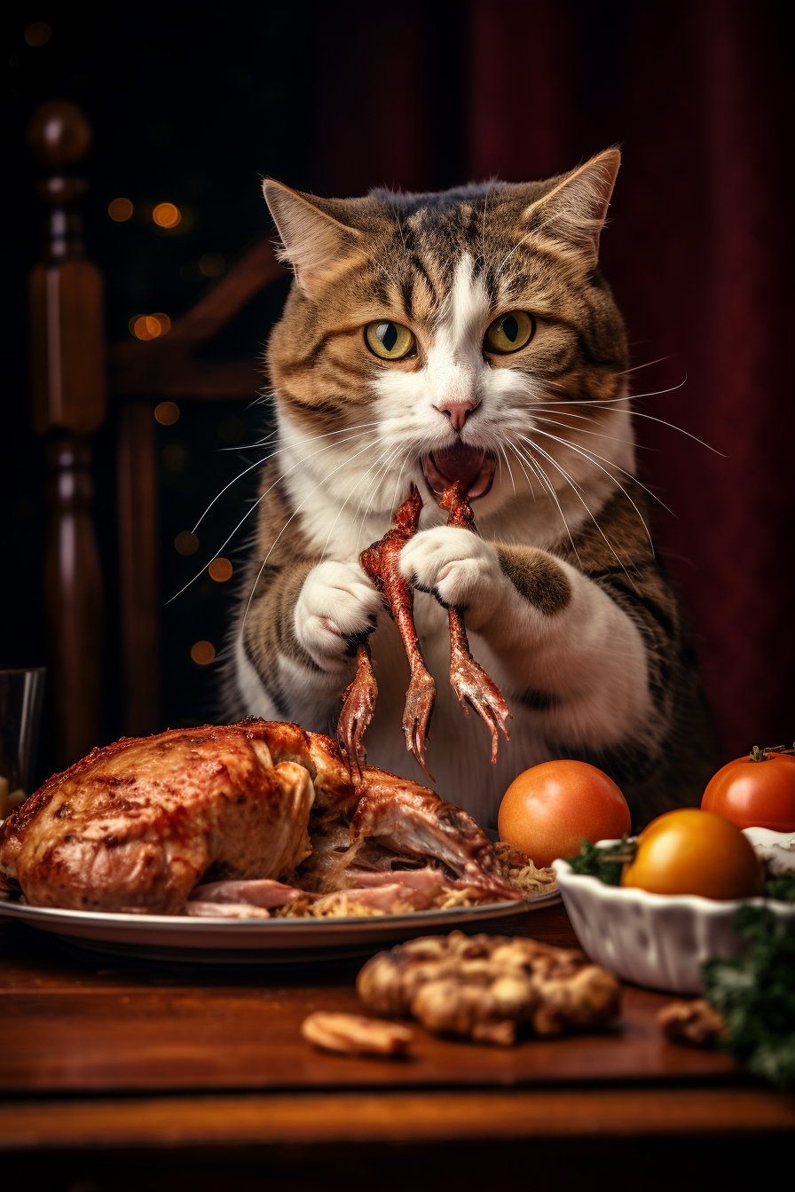 Cat enjoying Christmas turkey feast