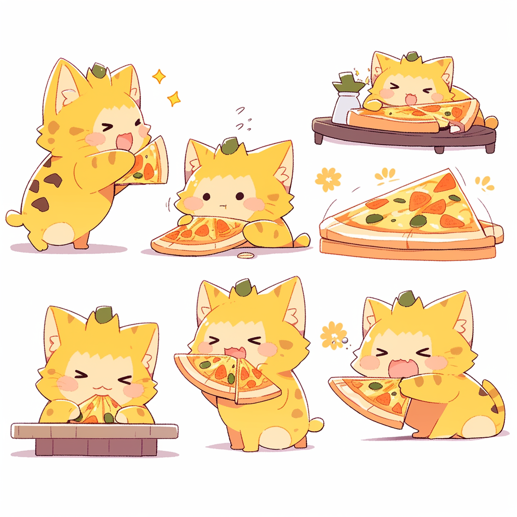 Adorable cat enjoying pizza with pineapple topping