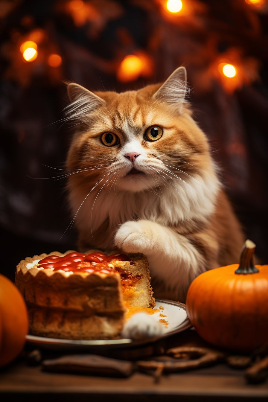 Cat enjoying Christmas pumpkin pie