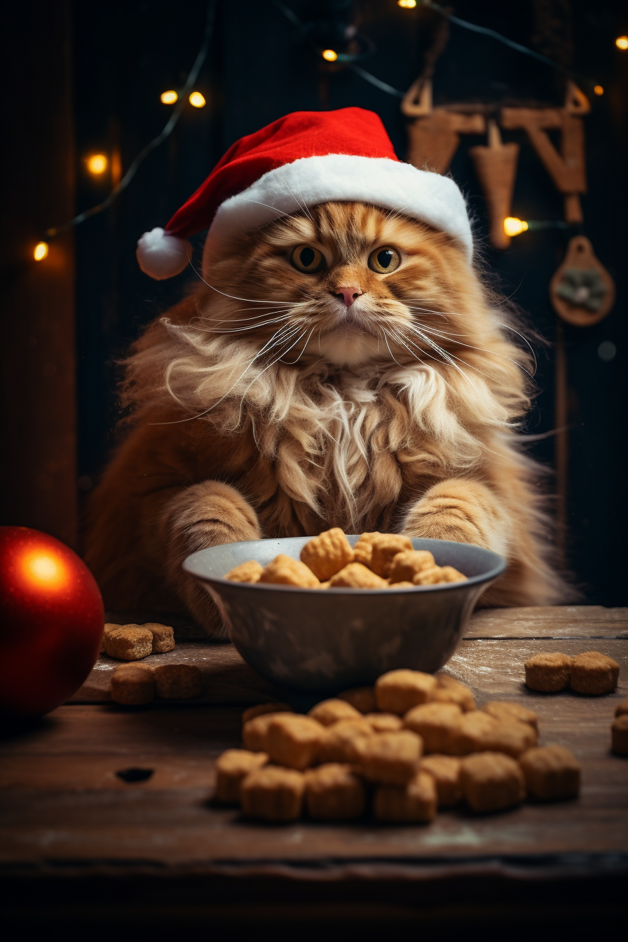 Cat enjoying sweet potatoes for Christmas