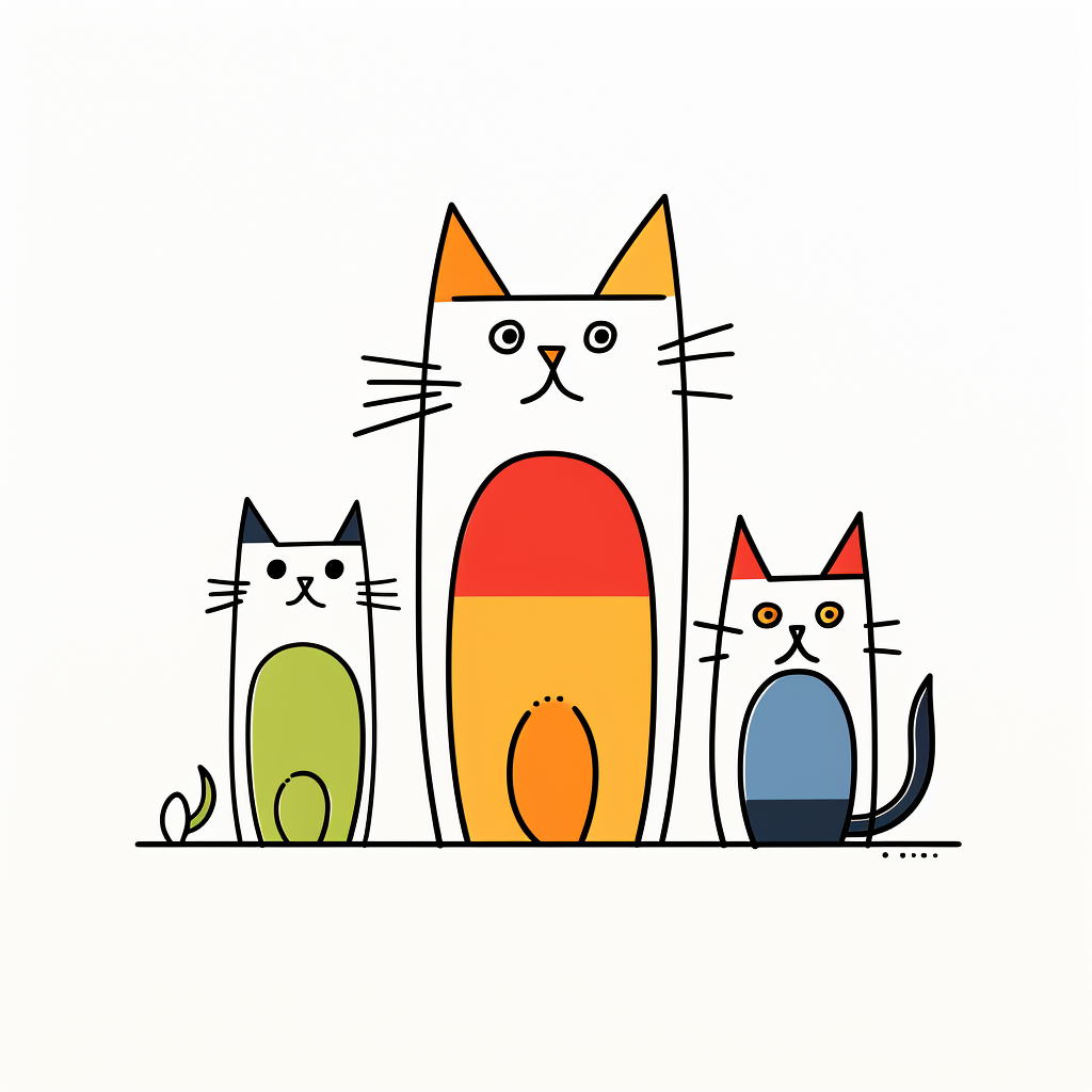 Cute Cat Family One Line Drawing