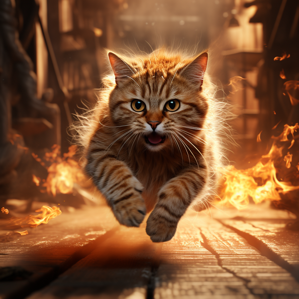 A cat running through flames