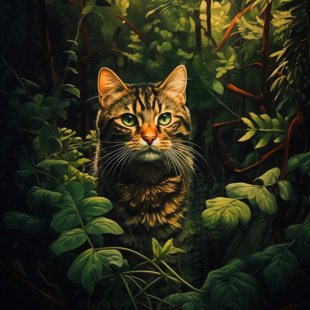 Cute cat exploring the forest