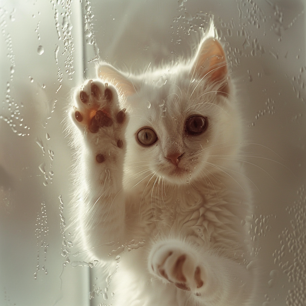 Cat with frosted glass hand