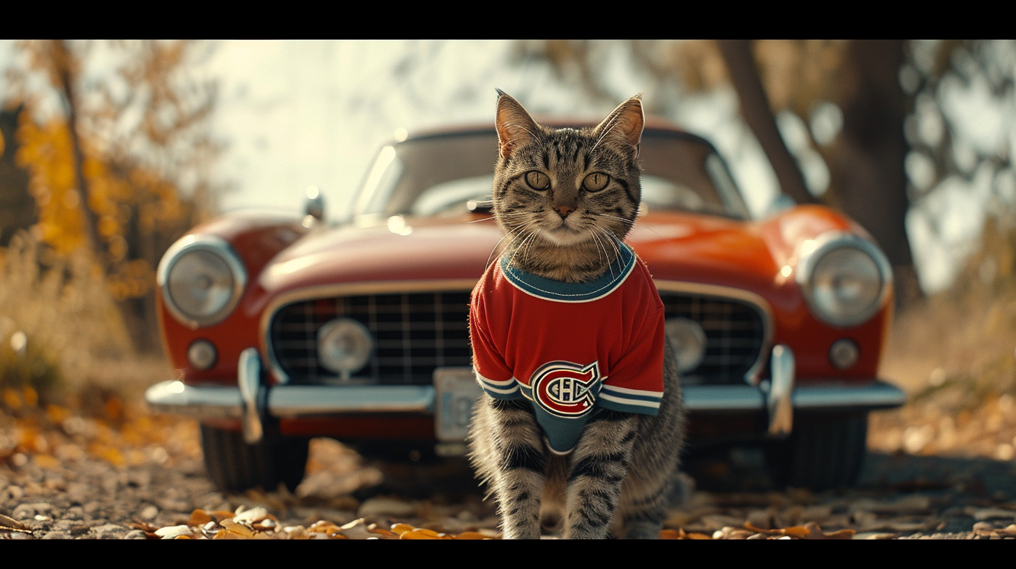 Cat in Red Wing Hockey Jersey Ferrari Spider