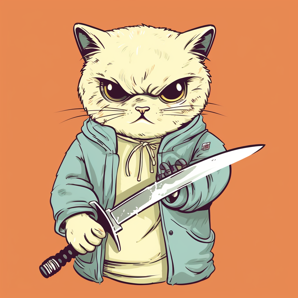 Cartoon cat with knife