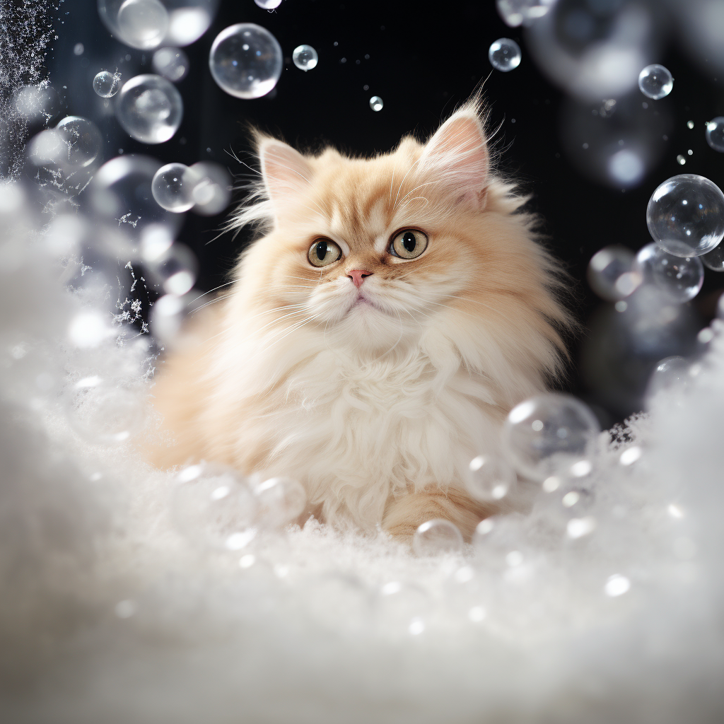 Playful cat with snowball crystal