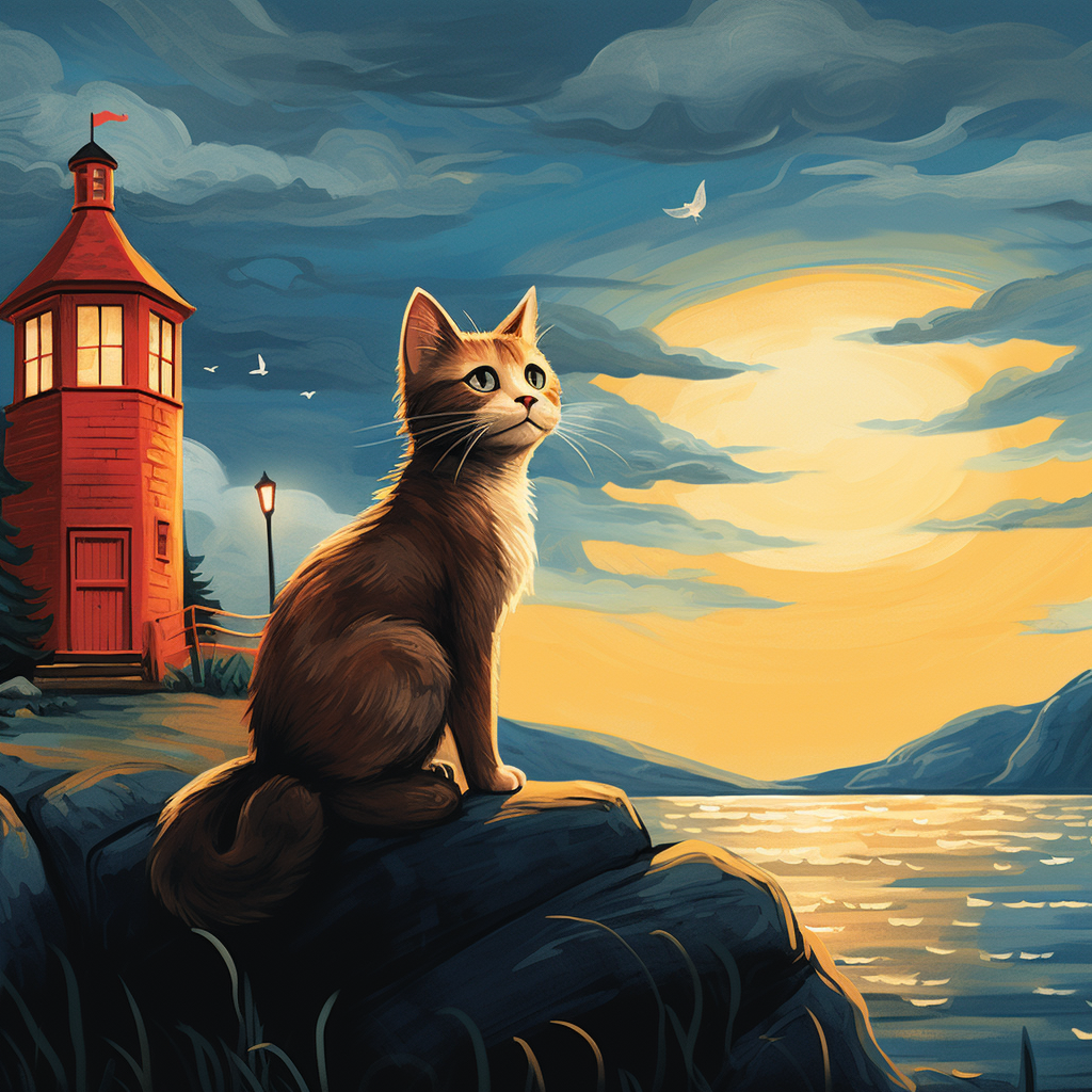 Illustration of a cat and lighthouse