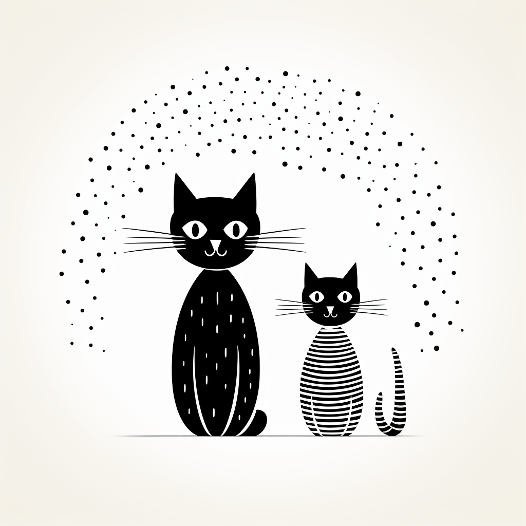 Minimalist Boho Doodle of a Cat and Mouse