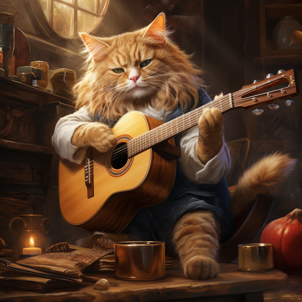 Cat playing a guitar with enthusiasm