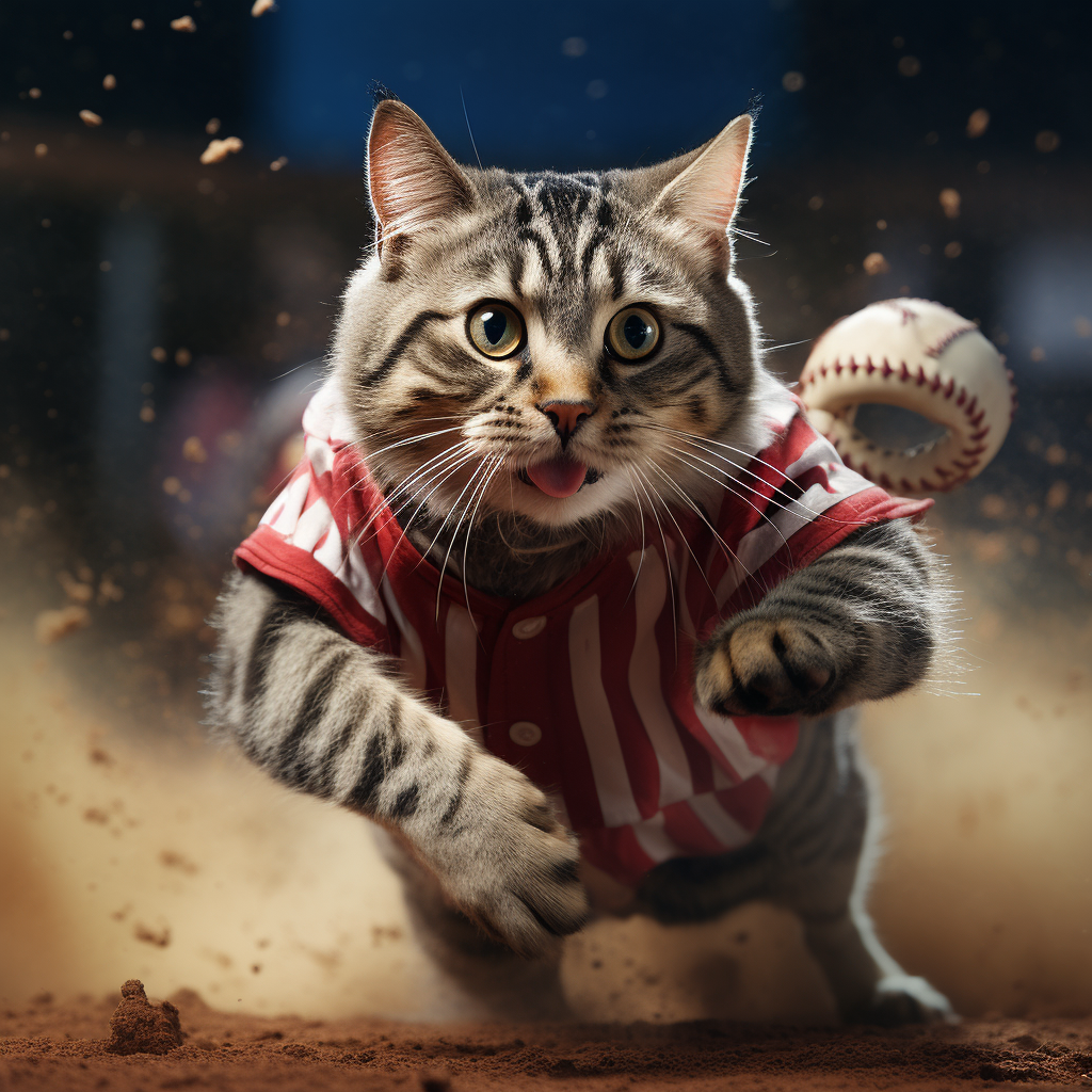 Cat making a great play in baseball