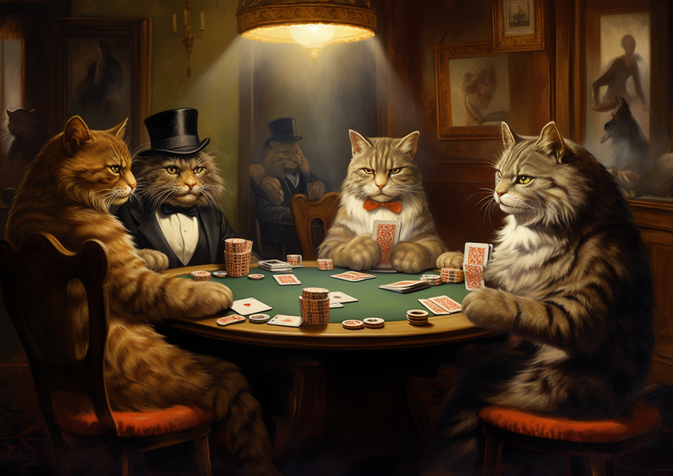 Cats playing poker artwork