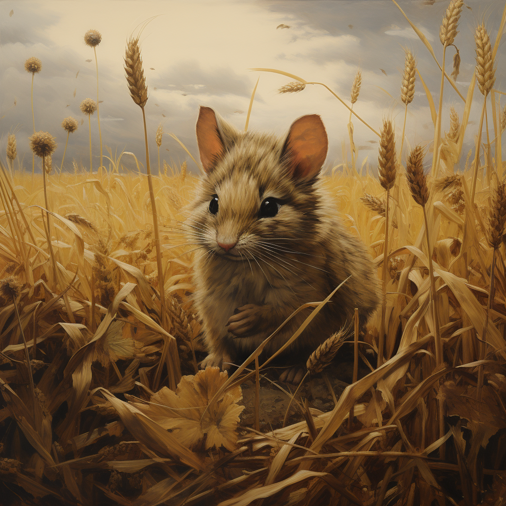 Cat pouncing on mouse in grain field