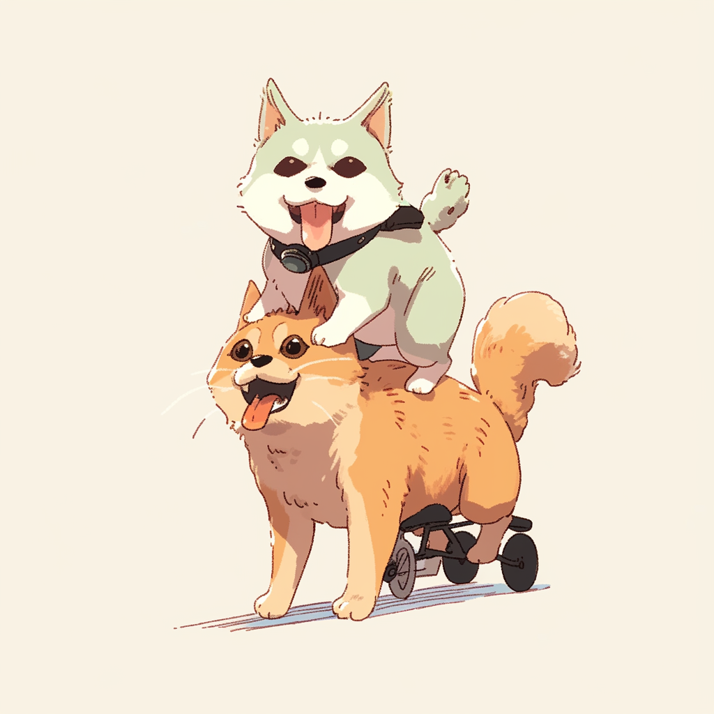 Cute cat riding a dog