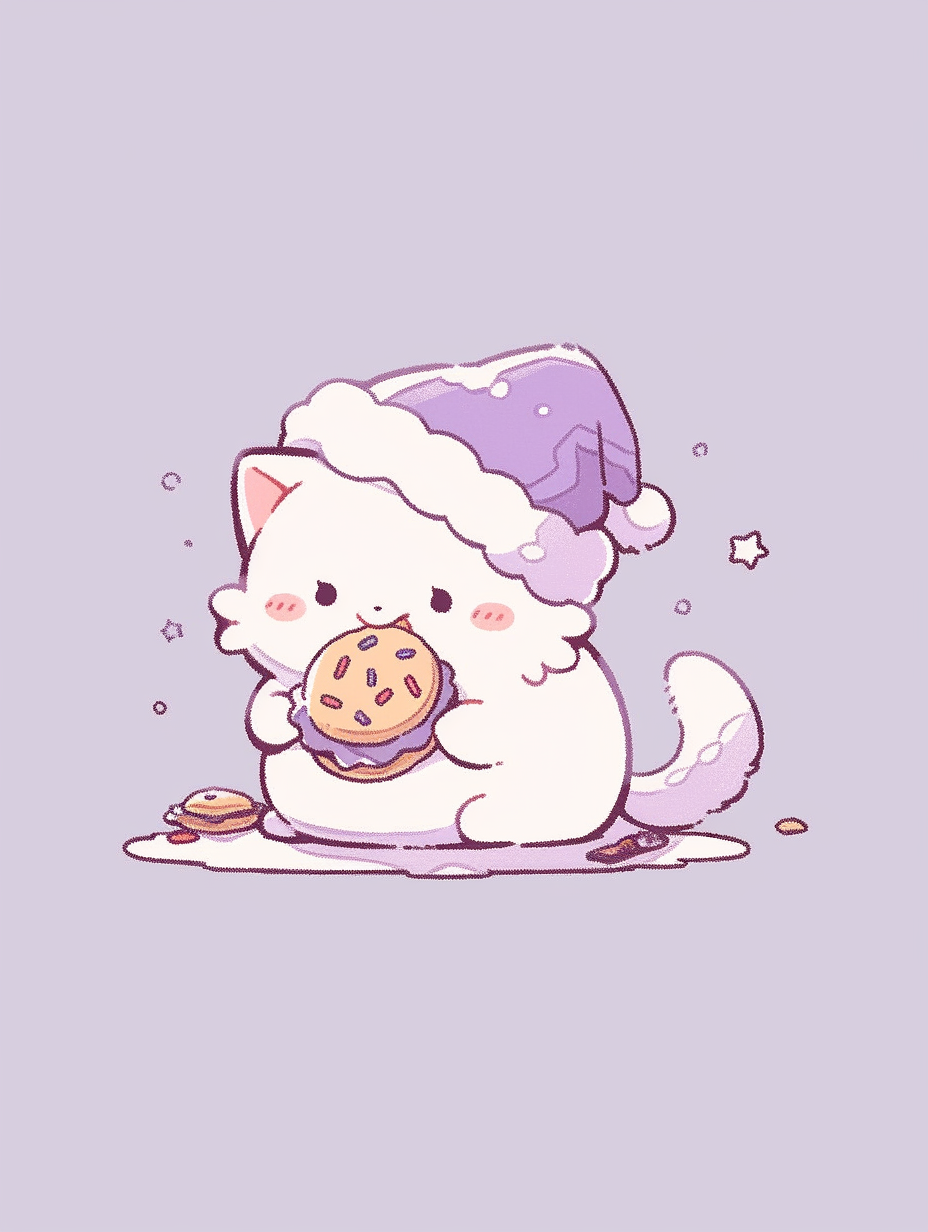 Adorable Cat with Santa Hat eating cookie