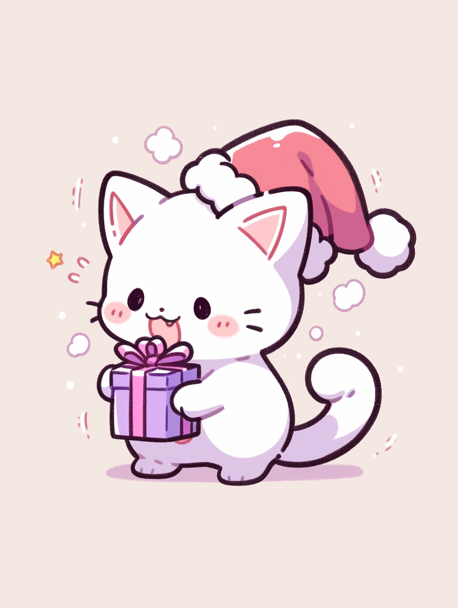 Cat with Santa Hat Giving Gifts