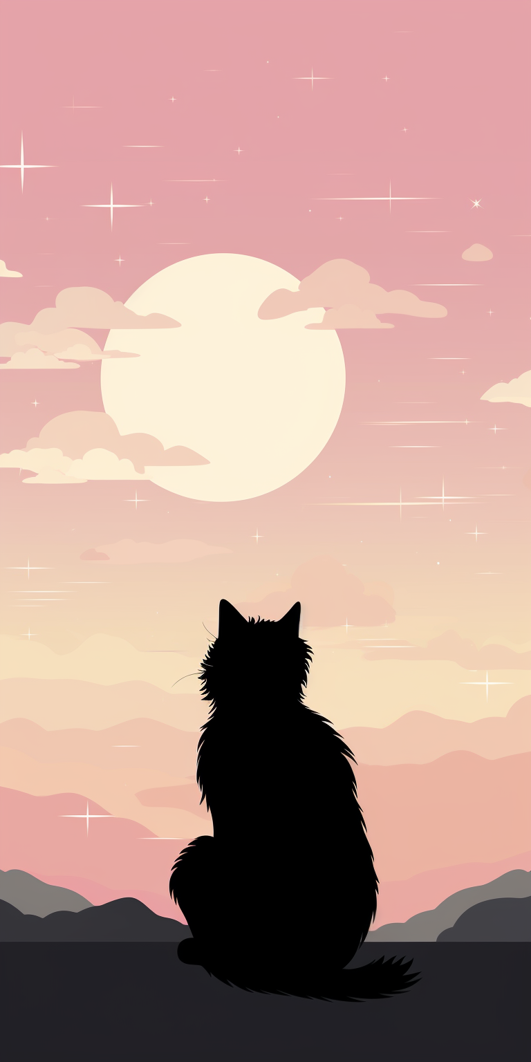 Delicate cat illustration against sky background