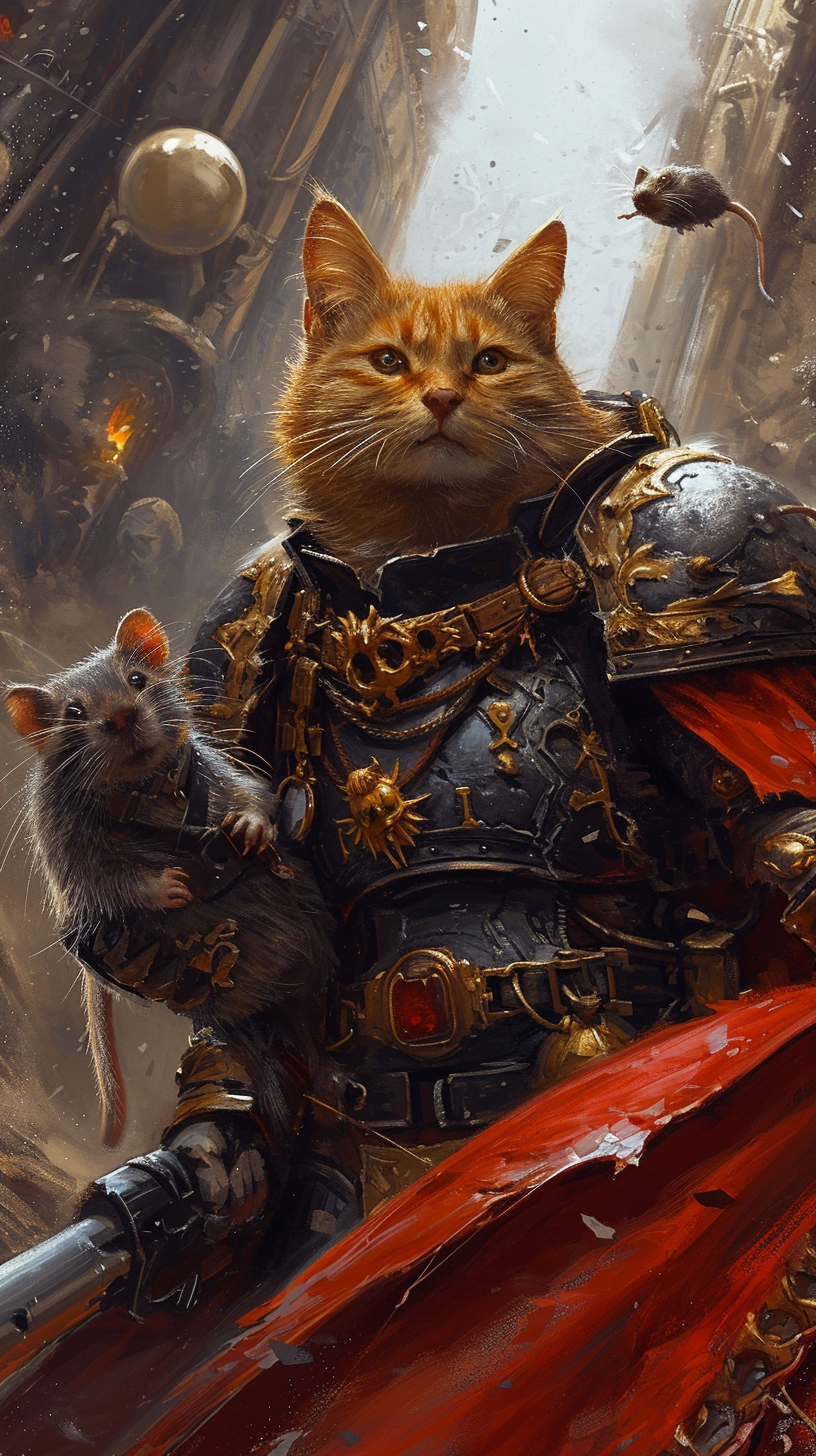 Cat in Space Marine Armor vs Gigantic Rat Chaos Demon