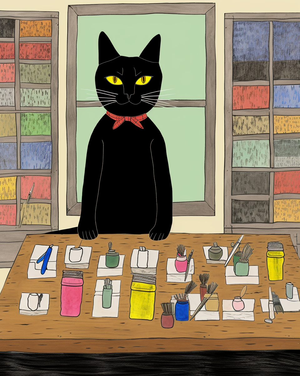 Illustration of a cat teacher educating